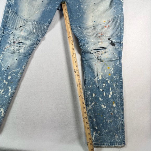 Makobi Jeans Mens 46 Blue Skinny Moto Distressed High Rise Stretch - Picture 2 of 13